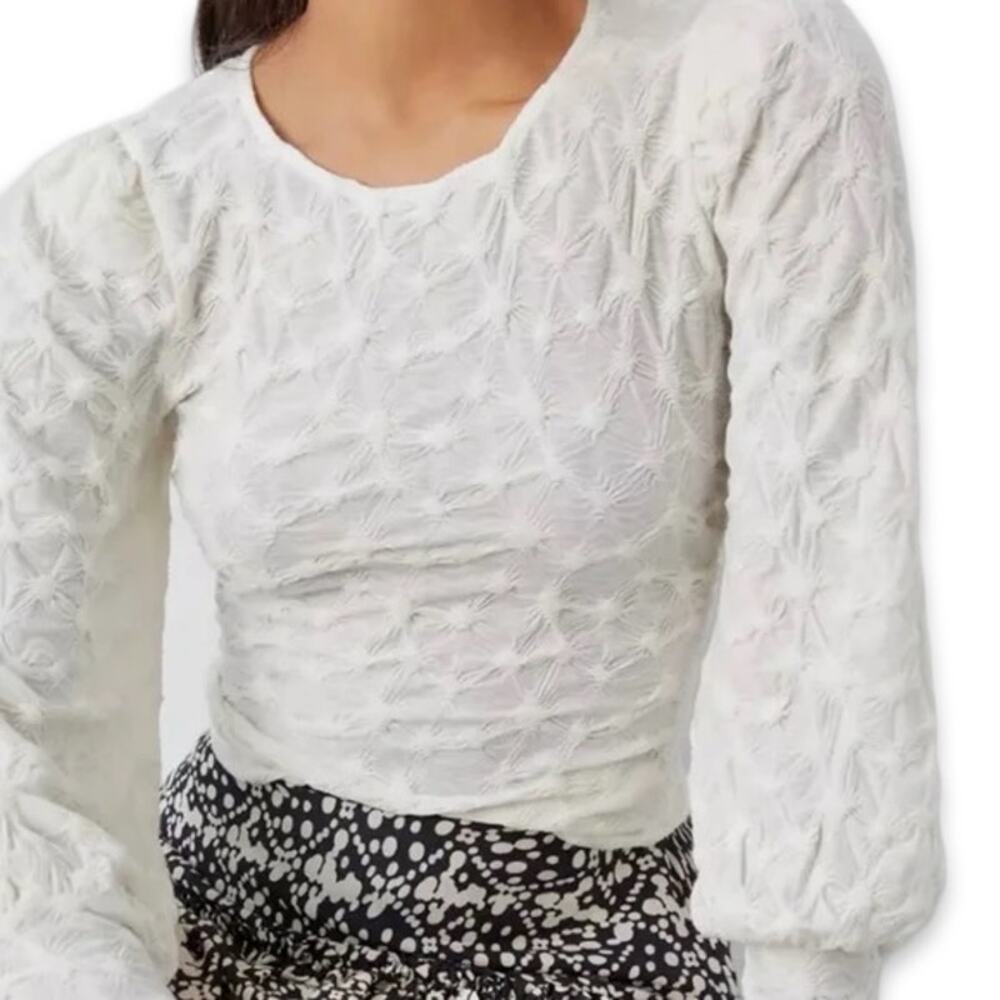 Anthropologie BTFL Life Ivory Textured Popcorn Bishop Sleeve Blouse Sz S NEW Tag - Picture 2 of 11